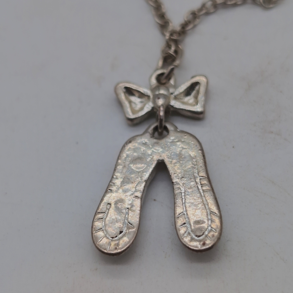 Silver Ballet Shoes Pendant 18in Necklace Costume - Picture 4 of 4